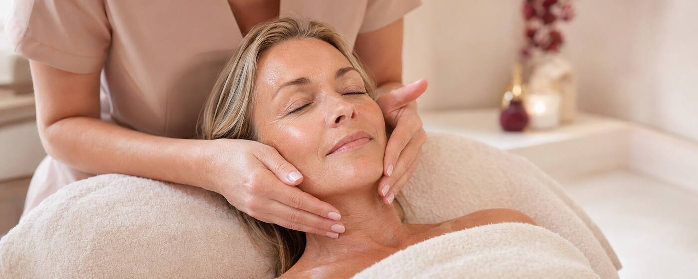 Client receiving a restorative Skin Resurrection Facial at re:new Hair & Beauty in Woodhall Spa