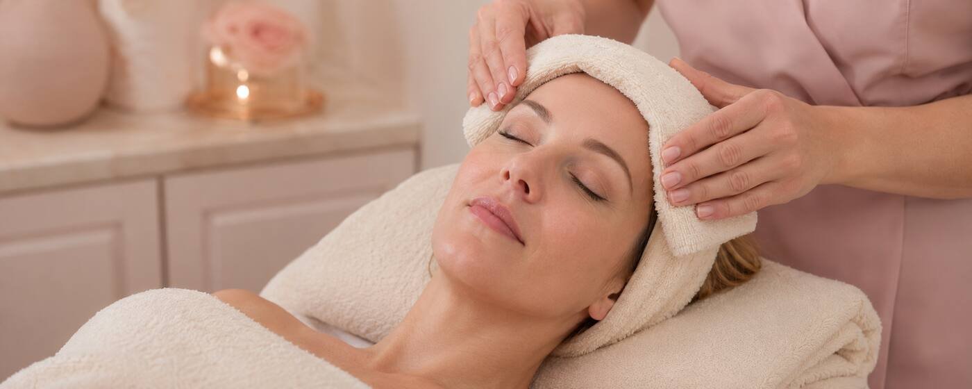 Client receiving a gentle Age Defence Sensitive Facial at re:new Hair & Beauty in Woodhall Spa
