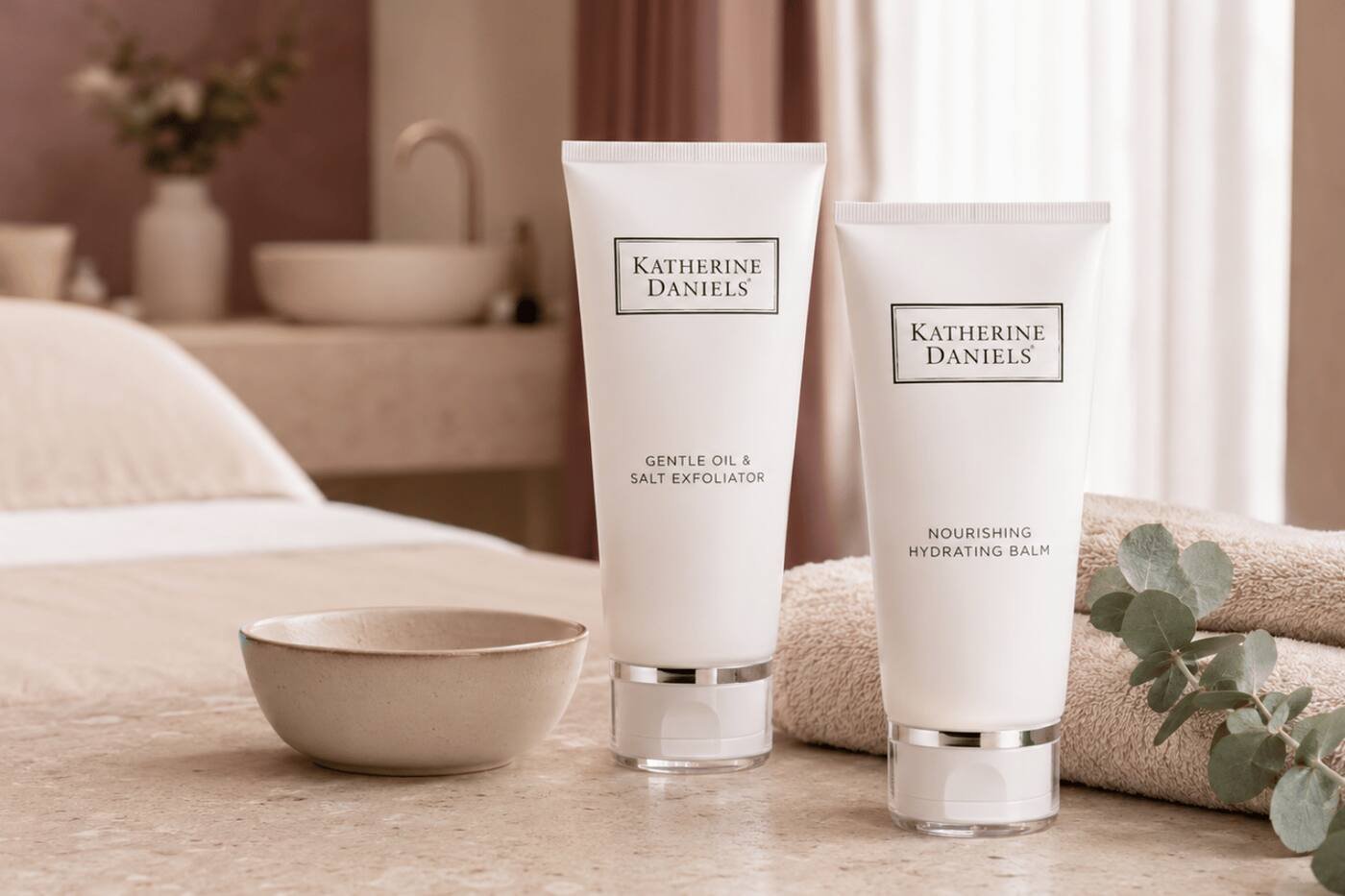 Katherine Daniels Gentle Oil and Salt Exfoliator and Nourishing Hydrating Balm at re:new Hair & Beauty in Woodhall Spa