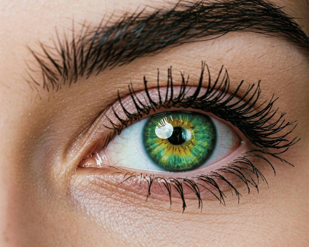 Close-up of lifted lashes and a shaped eyebrow representing LVL lash and Lycon brow treatments at re:new