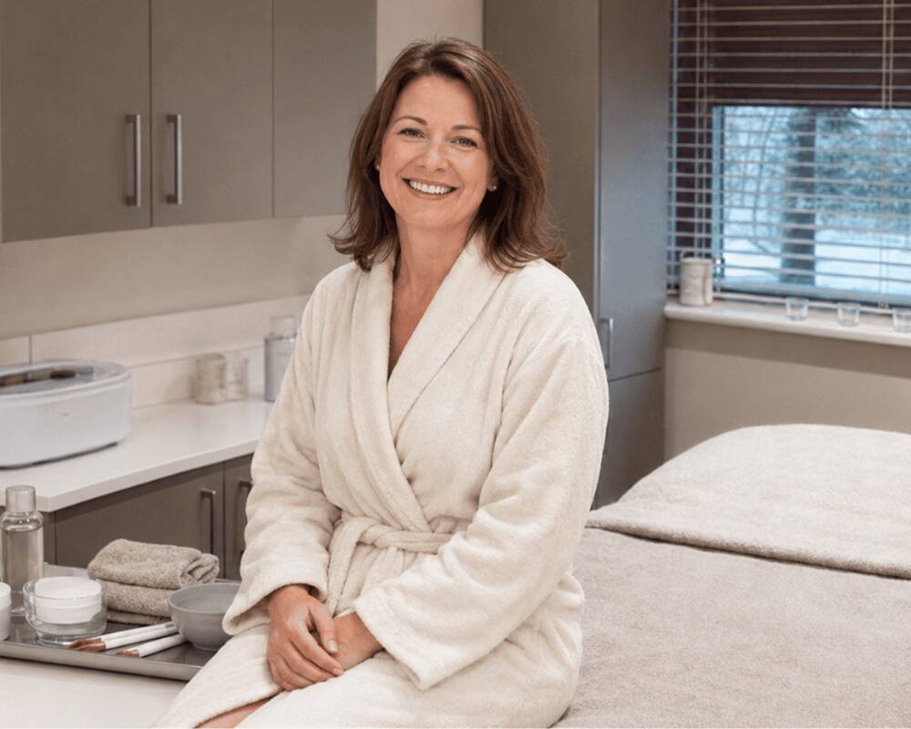 Happy client relaxing after her beauty treatment at re:new Hair & Beauty in Woodhall Spa