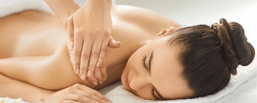 Client enjoying a relaxing shoulder and upper-back massage at re:new Hair & Beauty in Woodhall Spa