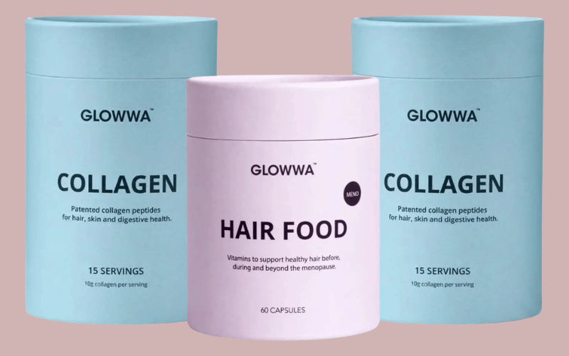 GLOWWA Collagen and Hair Food supplements available at re:new in Woodhall Spa