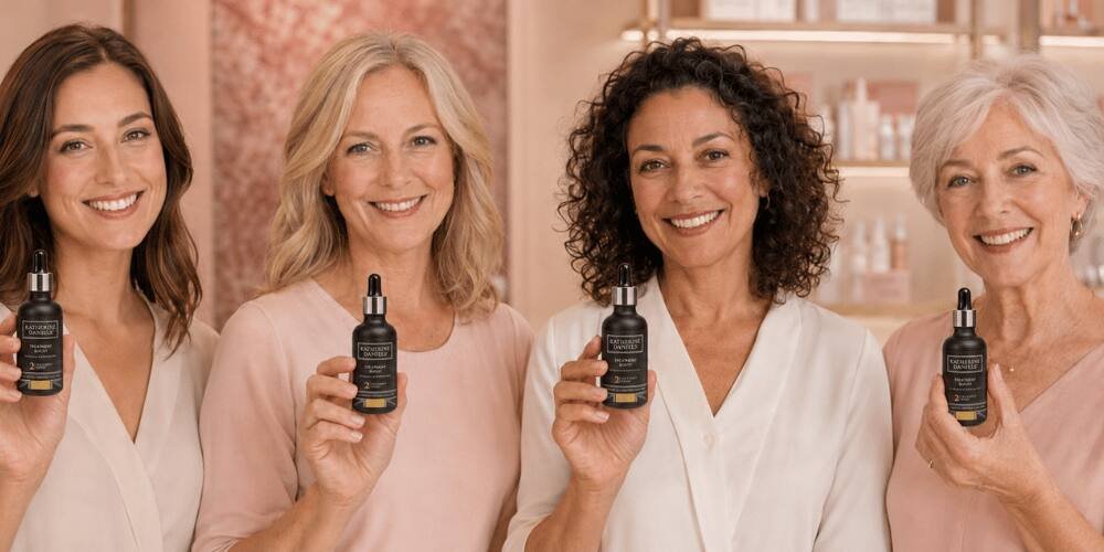 Four women holding Katherine Daniels Photo-Dynamic Therapy skincare products