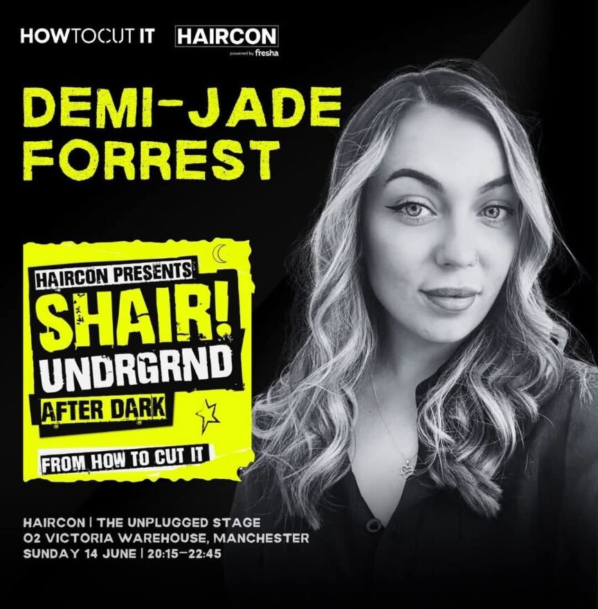 HAIRCON 2026 poster for Demi-Jade Forrest of re:new performing at SHAIR! UNDRGRND After Dark on the Unplugged stage, Manchester
